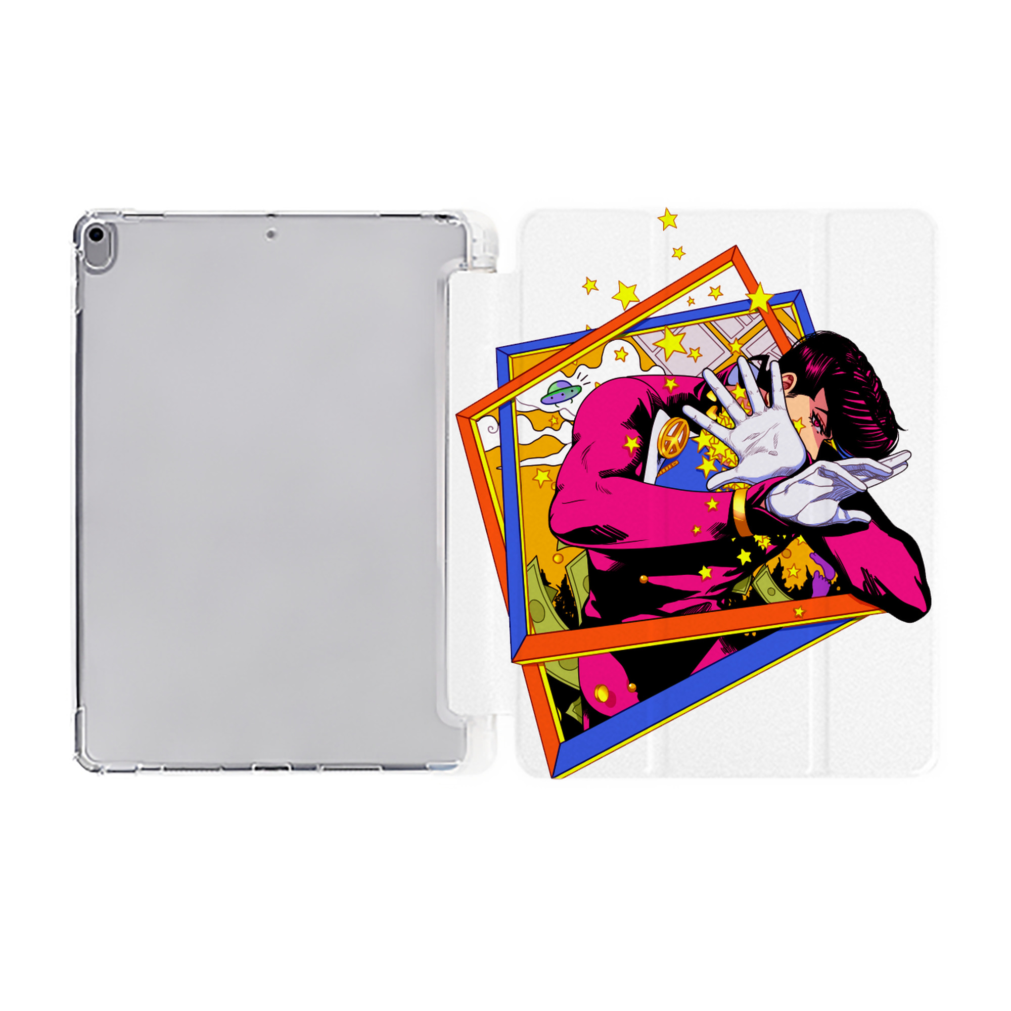 （画像用） ジョジョの奇妙な冒険 ひがしかた じょうすけ JoJo's Bizarre Adventure Higashikata Josuke IPad ケース ペン収納付き 三つ折りスタンド PUレザー×シリコン 対応機種9.5/10.5/10.9インチ